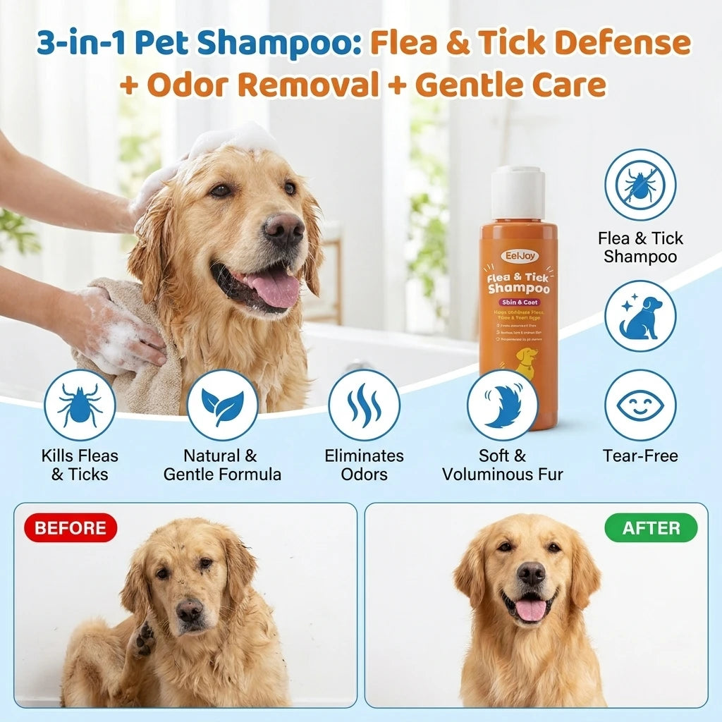 Shampoo Anti Pulgas e Carrapatos para Cães e Gatos — Extratos Naturais e Limpeza Profunda